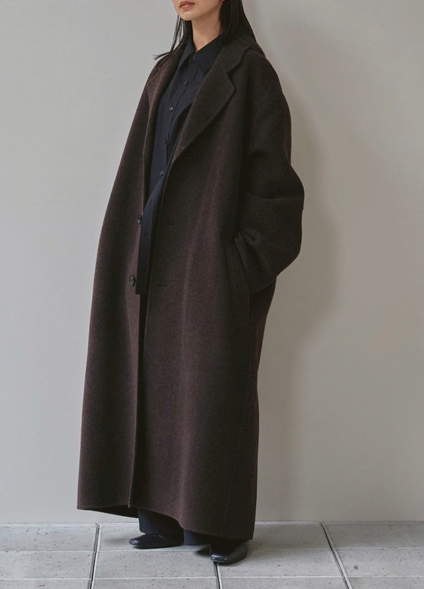 毛料落肩長大衣